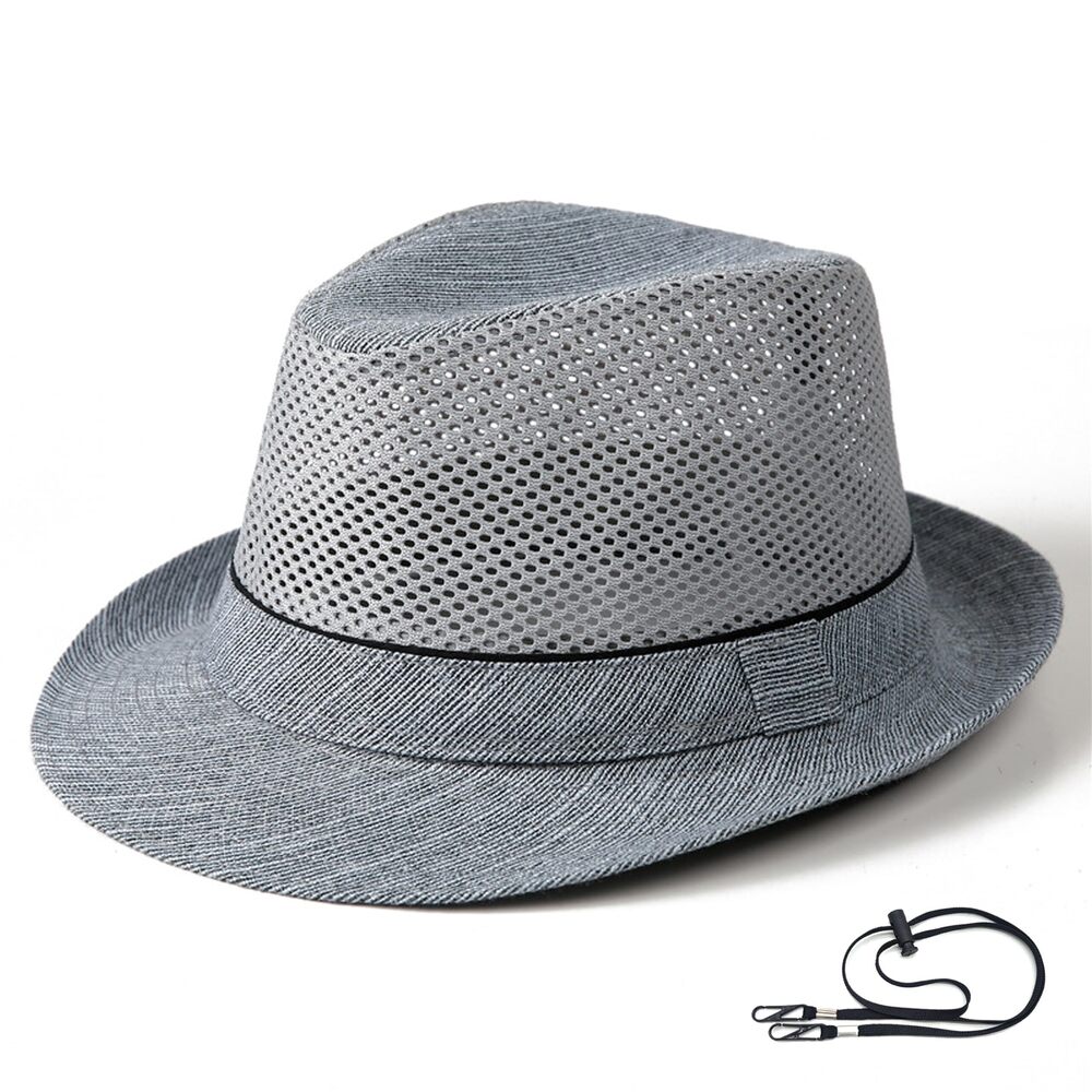 3282 Summer Fedora Hats - Breathable Short Brim Outdoor Hat Grey Size M